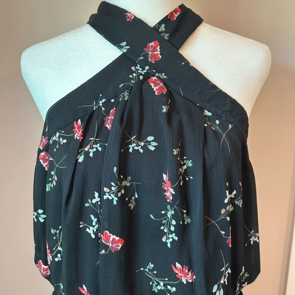GREAT JONES Black Floral Halter Blouson Dres Size Medium - Picture 8 of 10